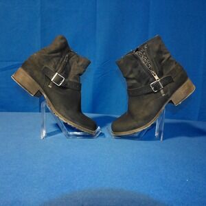 Jelly‎ Pop Black Moto Ankle Boots Buckle Zipper Detail Size 7.5M 730977